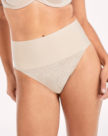 Lace Tummy Control Shapewear Underwear Thong, Breathable, Firm Control
