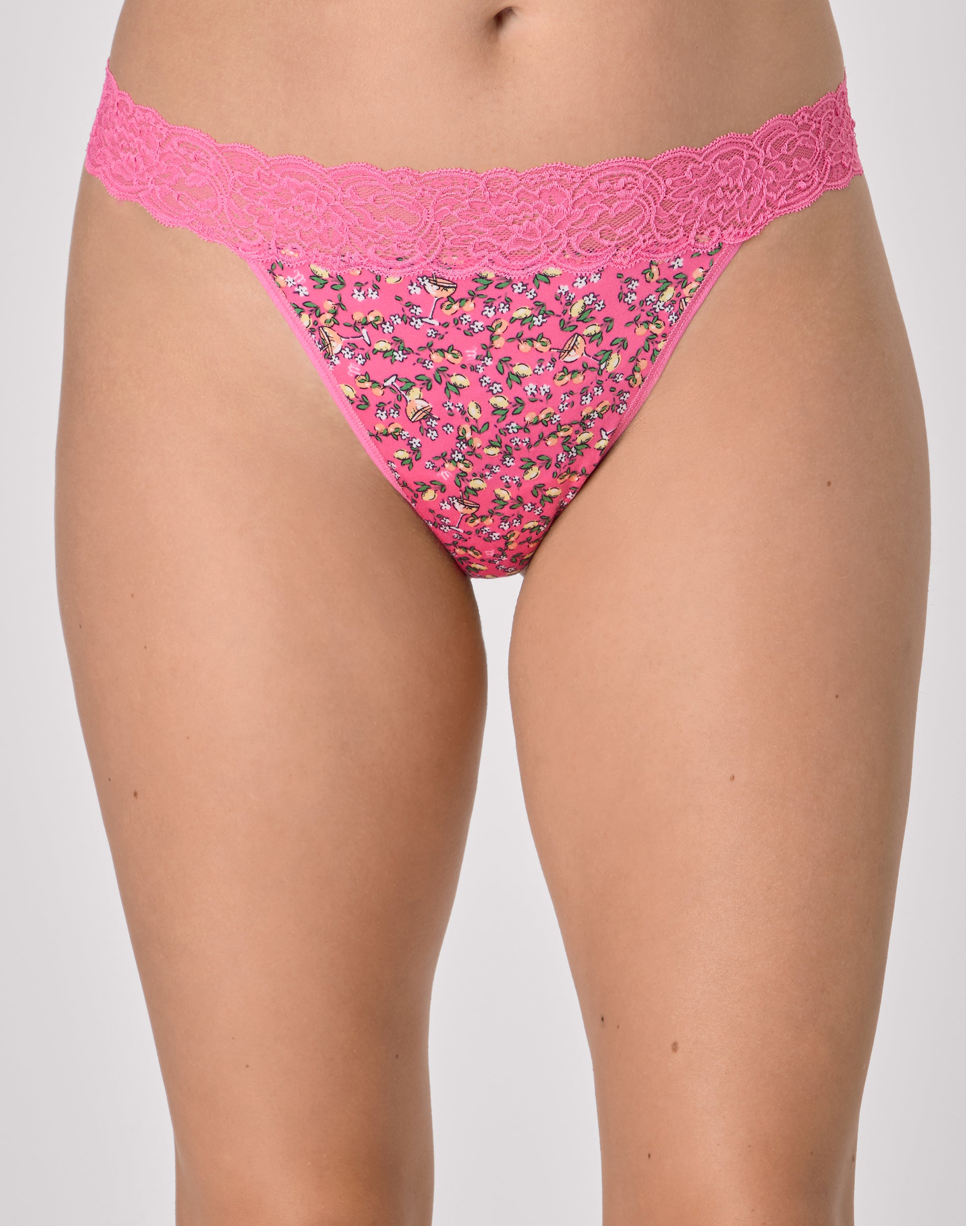Maidenform Microfiber Lace Thong Heirloom Pink Citrus Spritz Print S Women's